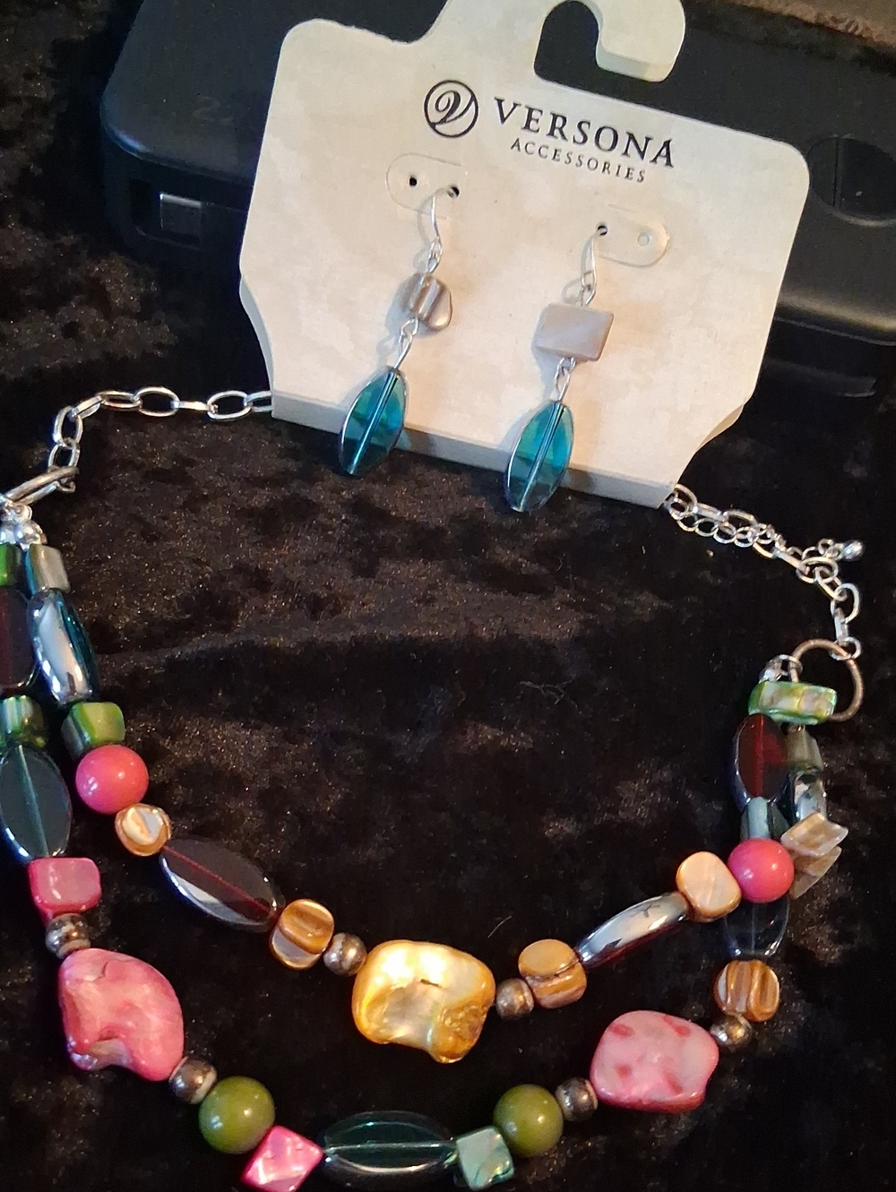 Versona Multicolor Beaded Necklace with Teal Drop Earrings 18 To 22 In L.